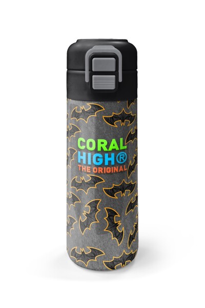 Coral High Kids Gri Hardal Yarasa Desenli Pipetli ve Direkt İçim Çelik Termos 500 ml 31932 - 4