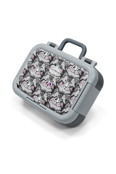 Coral High Kids Gri Kedi Desenli Paslanmaz Çelik Beslenme Kabı 39172 - 1