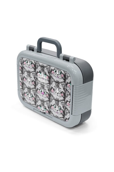 Coral High Kids Gri Kedi Desenli Paslanmaz Çelik Beslenme Kabı 39172 - 4