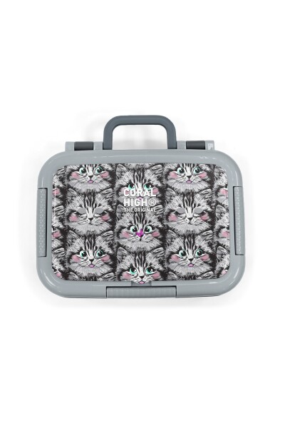 Coral High Kids Gri Kedi Desenli Paslanmaz Çelik Beslenme Kabı 39172 - 5