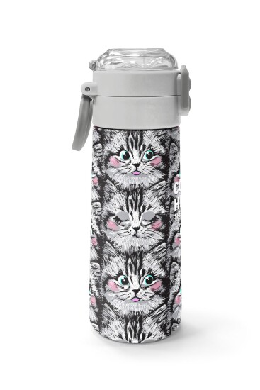 Coral High Kids Gri Kedi Desenli Pipetli ve Direkt İçim Çelik Termos 500 ml 31851 - 2