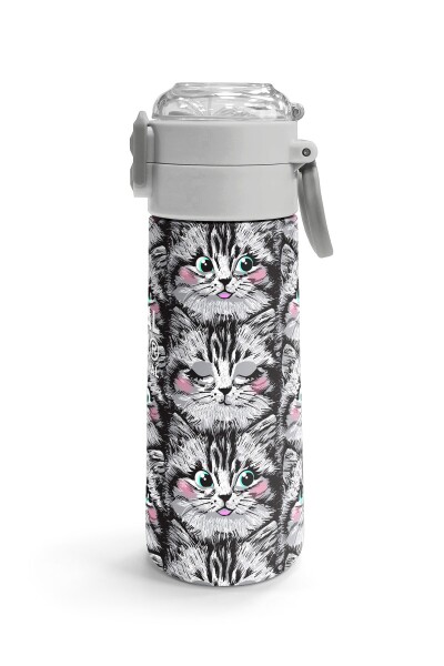 Coral High Kids Gri Kedi Desenli Pipetli ve Direkt İçim Çelik Termos 500 ml 31851 - 3