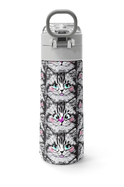 Coral High Kids Gri Kedi Desenli Pipetli ve Direkt İçim Çelik Termos 500 ml 31851 - 4