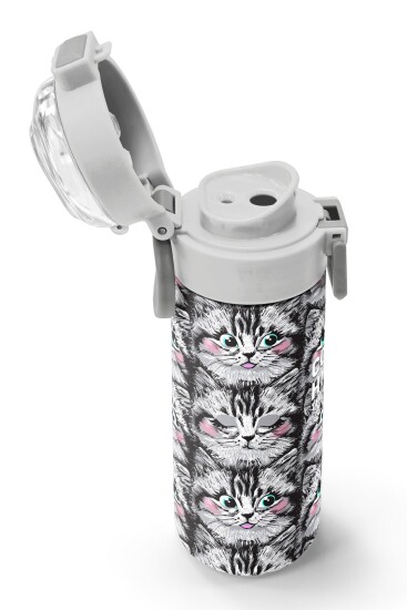 Coral High Kids Gri Kedi Desenli Pipetli ve Direkt İçim Çelik Termos 500 ml 31851 - 6
