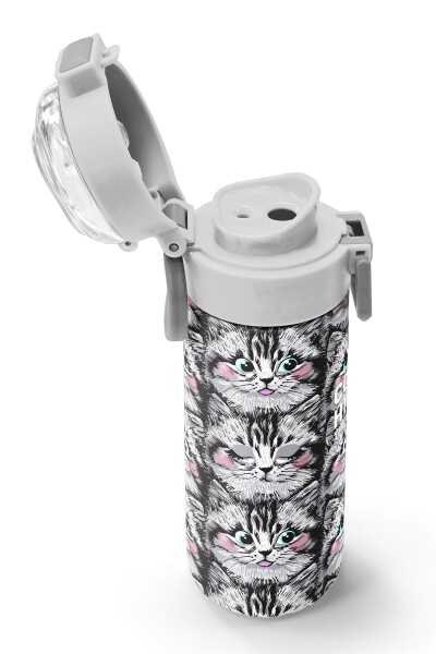 Coral High Kids Gri Kedi Desenli Pipetli ve Direkt İçim Çelik Termos 500 ml 31851 - 6