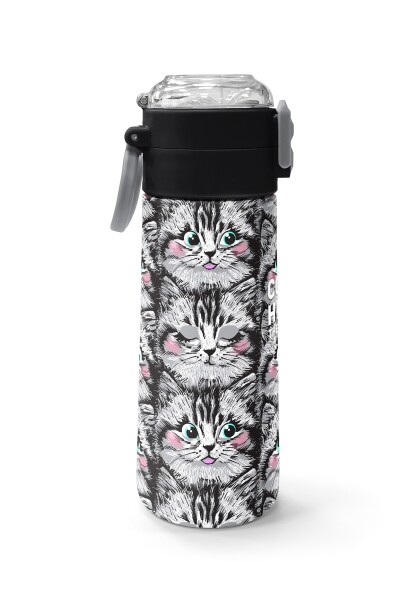 Coral High Kids Gri Kedi Desenli Pipetli ve Direkt İçim Çelik Termos 500 ml 31851 - 2