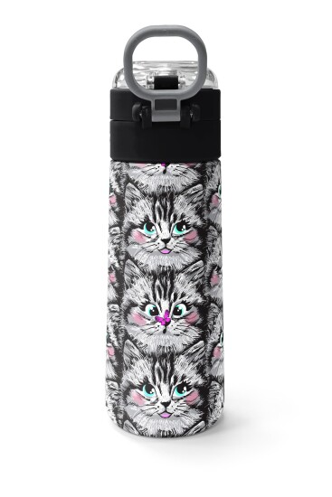 Coral High Kids Gri Kedi Desenli Pipetli ve Direkt İçim Çelik Termos 500 ml 31851 - 4