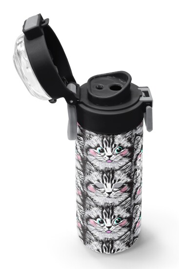 Coral High Kids Gri Kedi Desenli Pipetli ve Direkt İçim Çelik Termos 500 ml 31851 - 6