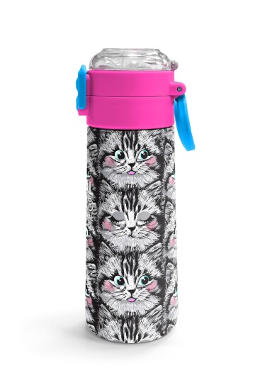 Coral High Kids Gri Kedi Desenli Pipetli ve Direkt İçim Çelik Termos 500 ml 31851 - 3