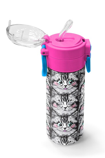 Coral High Kids Gri Kedi Desenli Pipetli ve Direkt İçim Çelik Termos 500 ml 31851 - 5
