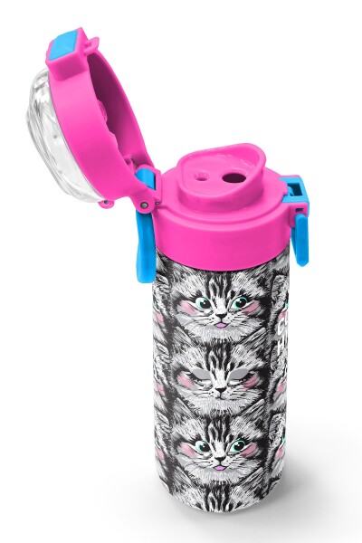 Coral High Kids Gri Kedi Desenli Pipetli ve Direkt İçim Çelik Termos 500 ml 31851 - 6