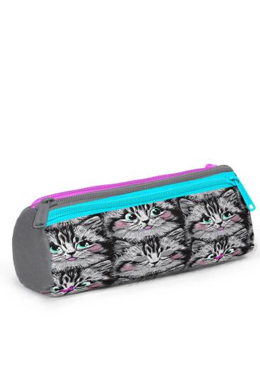 Coral High Kids Gri Kedi Desenli Üç Bölmeli Kalem Çantası 11165 - 3