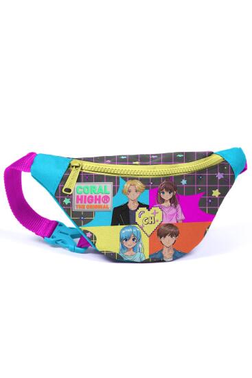 Coral High Kids Gri Mavi Pembe Anime Desenli Bel Çantası 12609 