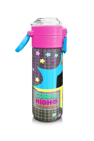 Coral High Kids Gri Mavi Pembe Anime Desenli Pipetli ve Direkt İçim Çelik Termos 500 ml 31943 - 2