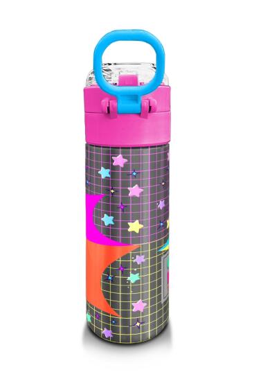 Coral High Kids Gri Mavi Pembe Anime Desenli Pipetli ve Direkt İçim Çelik Termos 500 ml 31943 - 3