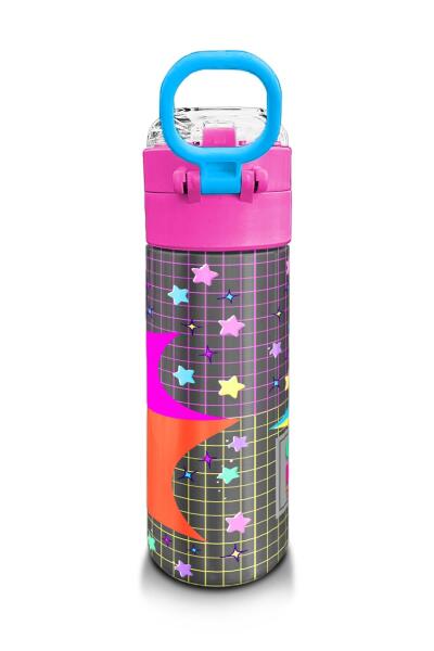 Coral High Kids Gri Mavi Pembe Anime Desenli Pipetli ve Direkt İçim Çelik Termos 500 ml 31943 - 3