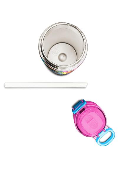 Coral High Kids Gri Mavi Pembe Anime Desenli Pipetli ve Direkt İçim Çelik Termos 500 ml 31943 - 7