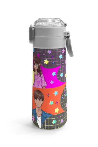 Coral High Kids Gri Mavi Pembe Anime Desenli Pipetli ve Direkt İçim Çelik Termos 500 ml 31943 - 3