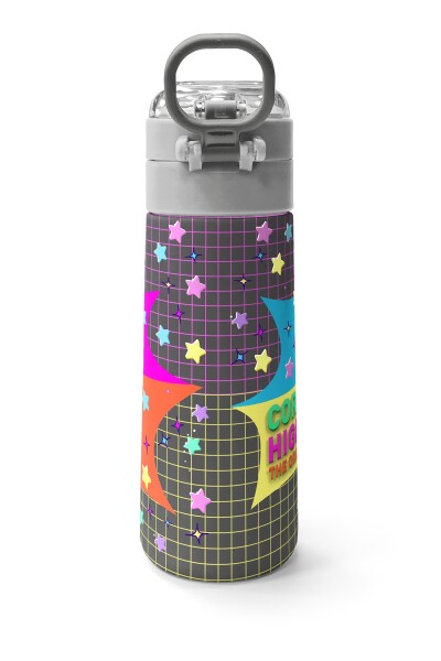 Coral High Kids Gri Mavi Pembe Anime Desenli Pipetli ve Direkt İçim Çelik Termos 500 ml 31943 - 4