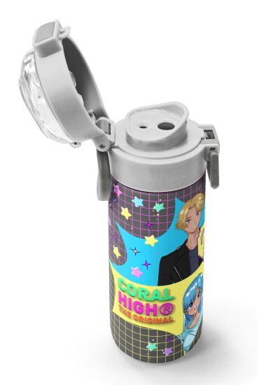 Coral High Kids Gri Mavi Pembe Anime Desenli Pipetli ve Direkt İçim Çelik Termos 500 ml 31943 - 6