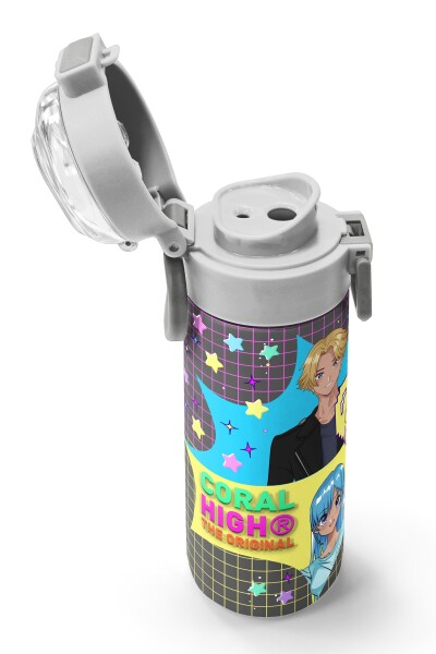 Coral High Kids Gri Mavi Pembe Anime Desenli Pipetli ve Direkt İçim Çelik Termos 500 ml 31943 - 6