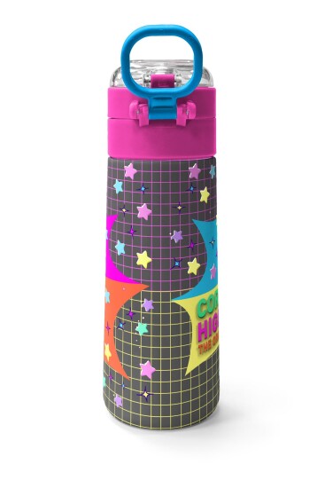 Coral High Kids Gri Mavi Pembe Anime Desenli Pipetli ve Direkt İçim Çelik Termos 500 ml 31943 - 4