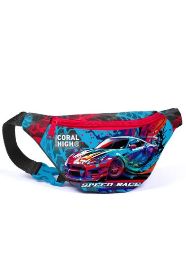 Coral High Kids Gri Mavi Yarış Arabası Desenli Bel Çantası 11528 - Coral High KIDS