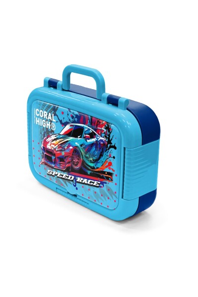 Coral High Kids Gri Mavi Yarış Arabası Desenli Paslanmaz Çelik Beslenme Kabı 39336 - 4