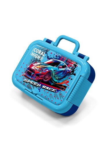 Coral High Kids Gri Mavi Yarış Arabası Desenli Paslanmaz Çelik Beslenme Kabı 39336 - Coral High