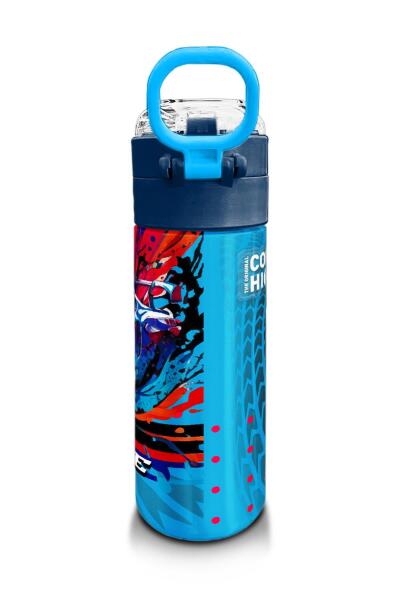 Coral High Kids Gri Mavi Yarış Arabası Desenli Pipetli ve Direkt İçim Çelik Termos 500 ml 31815 - 3