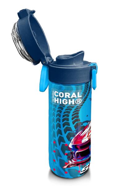 Coral High Kids Gri Mavi Yarış Arabası Desenli Pipetli ve Direkt İçim Çelik Termos 500 ml 31815 - 6