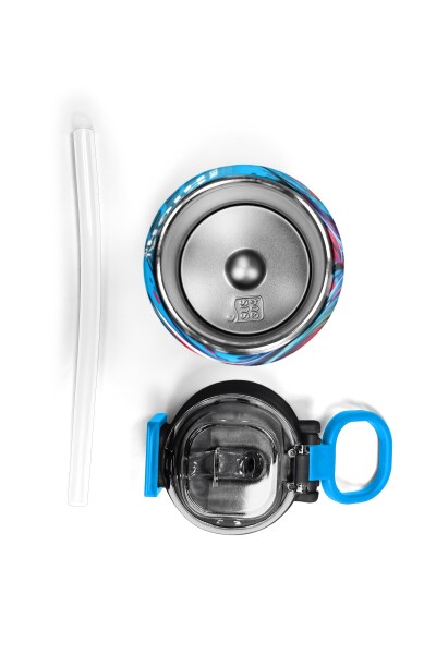 Coral High Kids Gri Mavi Yarış Arabası Desenli Pipetli ve Direkt İçim Çelik Termos 500 ml 31815 - 7