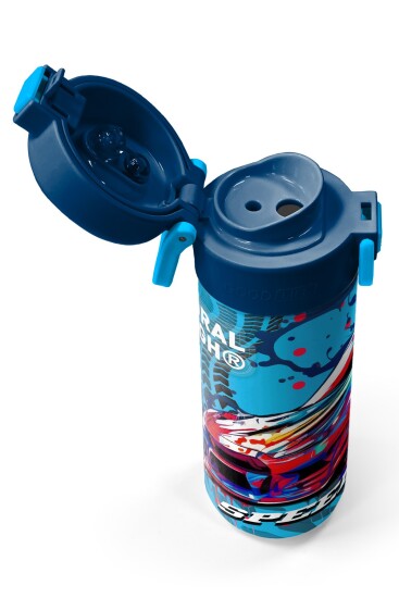 Coral High Kids Gri Mavi Yarış Arabası Desenli Pipetli ve Direkt İçim Çelik Termos 500 ml 31815 - 3
