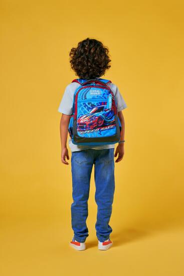 Coral High Kids Gri Mavi Yarış Arabası Desenli Üç Bölmeli Okul Sırt Çantası 23652 - 9