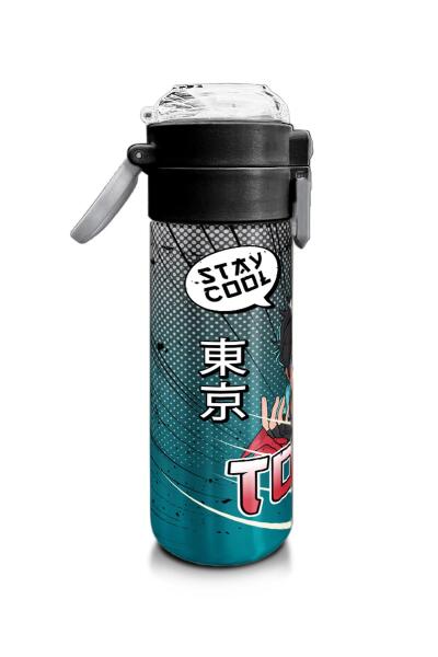 Coral High Kids Gri Nefti Anime Motorsiklet Desenli Pipetli ve Direkt İçim Çelik Termos 500 ml 31965 - 2