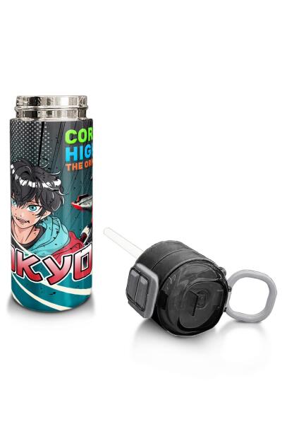 Coral High Kids Gri Nefti Anime Motorsiklet Desenli Pipetli ve Direkt İçim Çelik Termos 500 ml 31965 - 4