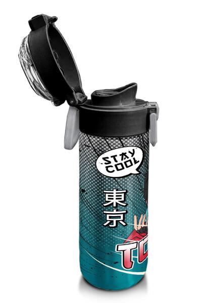 Coral High Kids Gri Nefti Anime Motorsiklet Desenli Pipetli ve Direkt İçim Çelik Termos 500 ml 31965 - 6