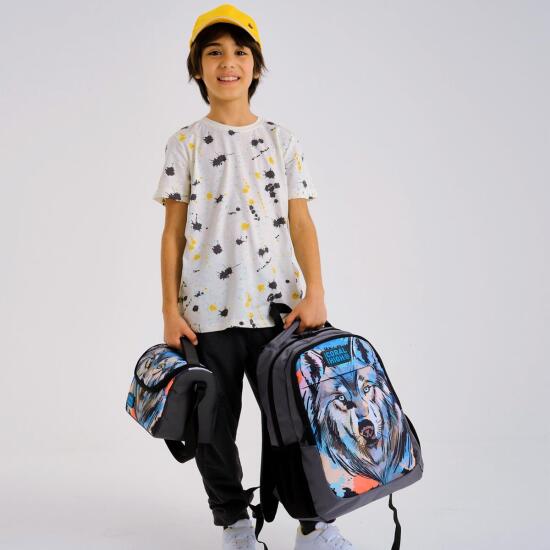 Coral High Kids Gri Siyah Kurt Desenli 3’lü Okul Çanta Seti SET0114404 - 2