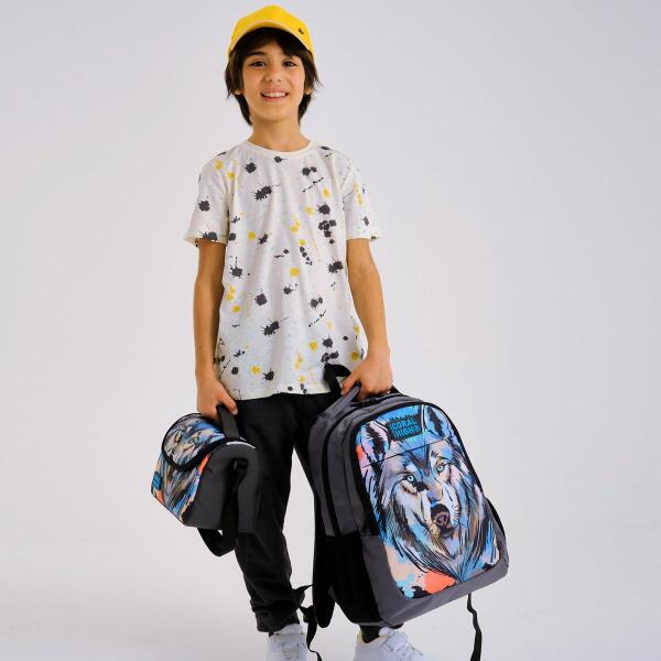 Coral High Kids Gri Siyah Kurt Desenli 3’lü Okul Çanta Seti SET0114404 - 2
