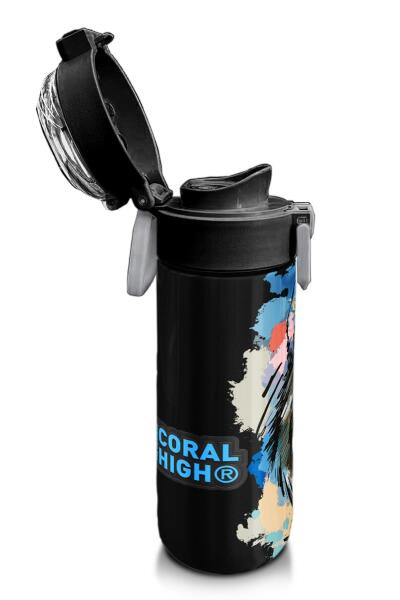 Coral High Kids Gri Siyah Kurt Desenli Pipetli ve Direkt İçim Çelik Termos 500 ml 31832 - 6