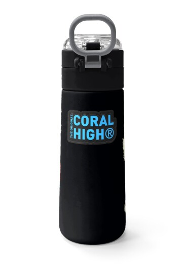 Coral High Kids Gri Siyah Kurt Desenli Pipetli ve Direkt İçim Çelik Termos 500 ml 31832 - 4