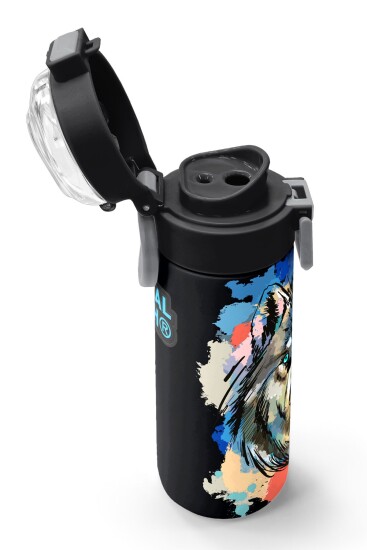 Coral High Kids Gri Siyah Kurt Desenli Pipetli ve Direkt İçim Çelik Termos 500 ml 31832 - 6