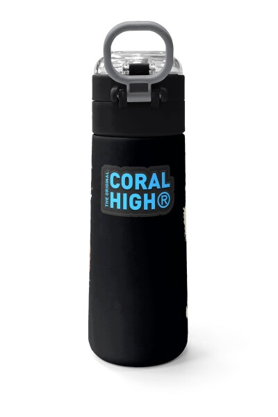 Coral High Kids Gri Siyah Kurt Desenli Pipetli ve Direkt İçim Çelik Termos 500 ml 31832 - 4