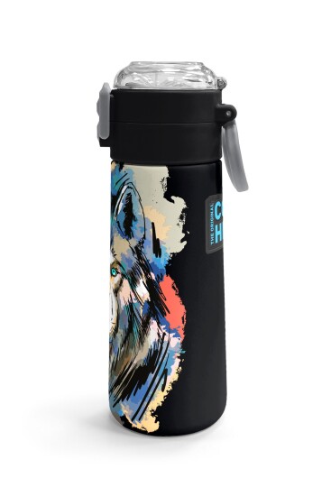 Coral High Kids Gri Siyah Kurt Desenli Pipetli ve Direkt İçim Çelik Termos 500 ml 31832 - 3