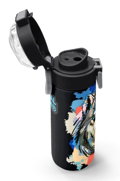 Coral High Kids Gri Siyah Kurt Desenli Pipetli ve Direkt İçim Çelik Termos 500 ml 31832 - 6