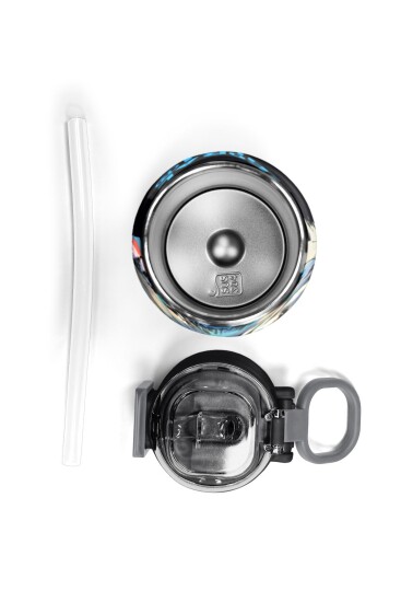 Coral High Kids Gri Siyah Kurt Desenli Pipetli ve Direkt İçim Çelik Termos 500 ml 31832 - 7