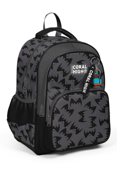 Coral High Kids Gri Siyah Yarasa Desenli 3'lü Okul Çanta Seti SET0133244 - 2