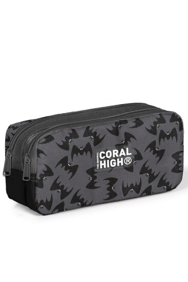 Coral High Kids Gri Siyah Yarasa Desenli İki Bölmeli Kalem Çantası 31044 - Coral High