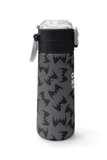 Coral High Kids Gri Siyah Yarasa Desenli Pipetli ve Direkt İçim Çelik Termos 500 ml 38126 - 2
