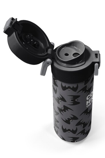 Coral High Kids Gri Siyah Yarasa Desenli Pipetli ve Direkt İçim Çelik Termos 500 ml 38126 - 3